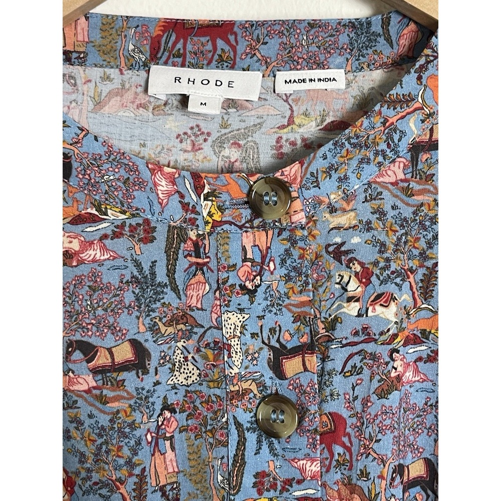 RHODE Emma Dress Midnight Garden Blue Tie Waist Flutter Hem Toile Print M - Picture 4 of 15